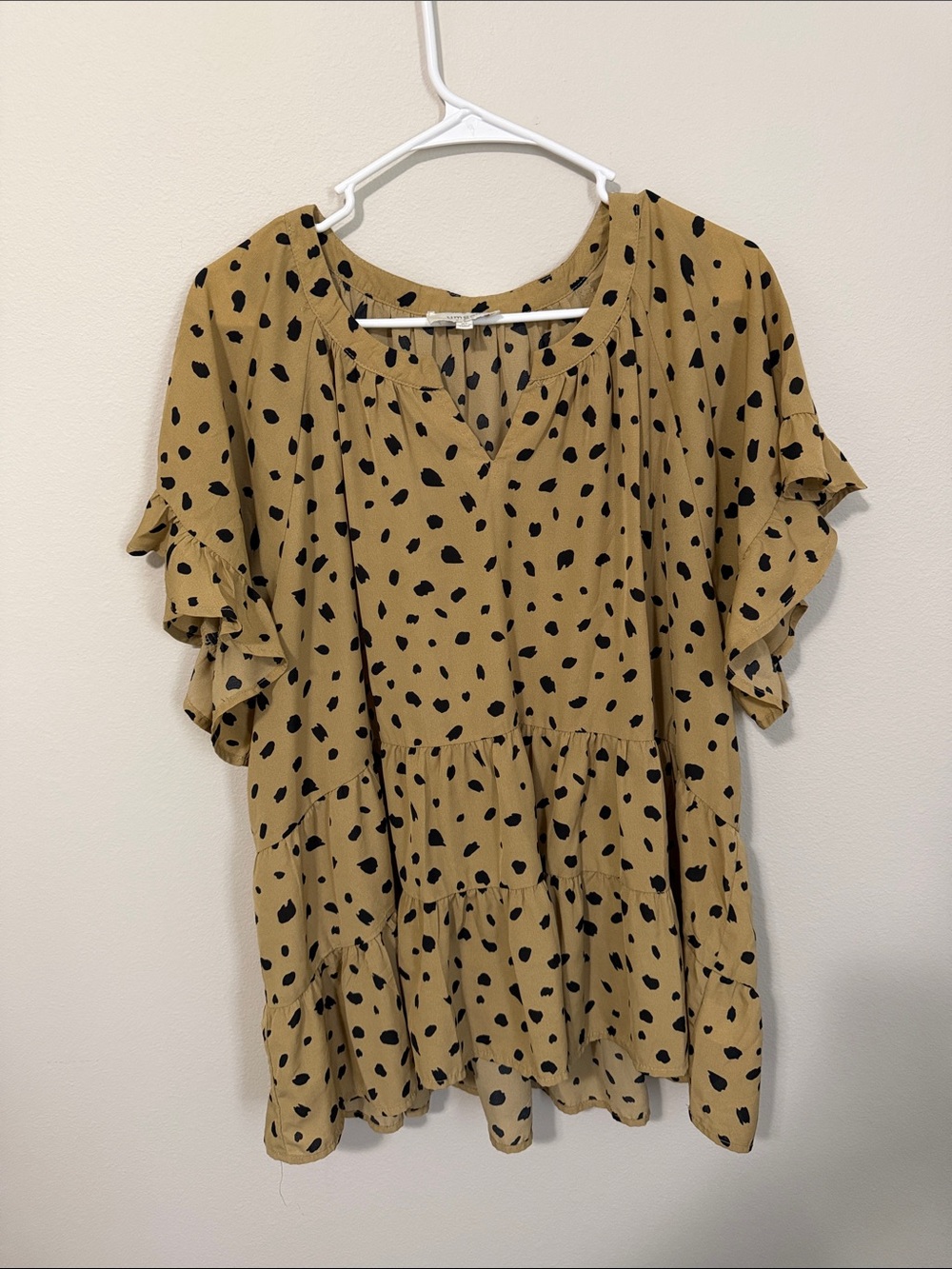 Umgee Polka Dot Tiered Ruffle Blouse